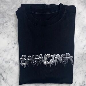 Balenciaga Black Tee with Metallic Logo